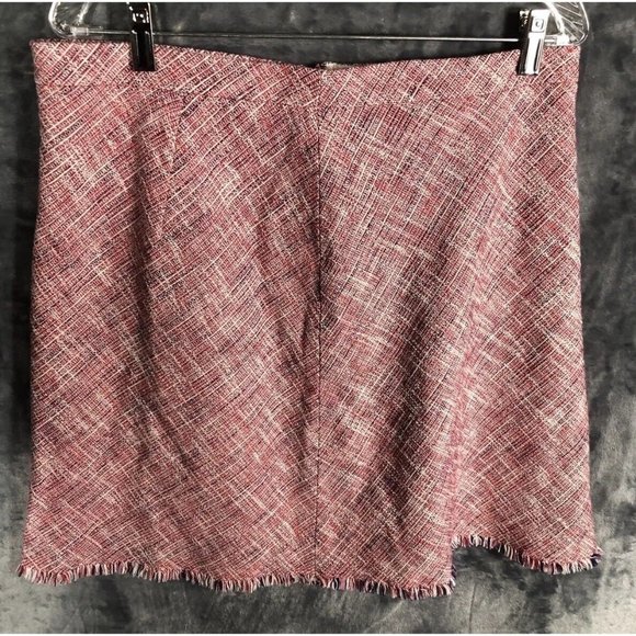 Banana Republic Dresses & Skirts - Banana Republic Womens Tweed Pink Fringe A Line Lined Skirt Faux Wrap Size 12